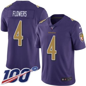 Ravens #4 Zay Flowers Purple Men's Stitched NFL Limited Rush 100th Season Jersey