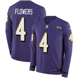 personalized Ravens #4 Zay Flowers Purple Team Color Men's Stitched NFL Limited Therma Long Sleeve Jersey