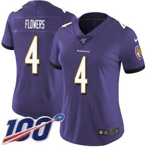 ravens #4 zay flowers purple team color women's stitched nfl 100th season vapor untouchable limited personalized jersey