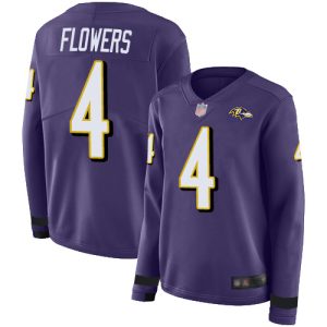 Ravens #4 Zay Flowers Purple Team Color Women's Stitched NFL Limited Therma Long Sleeve Jersey