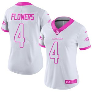 ravens #4 zay flowers white/pink women's stitched nfl limited rush fashion personalized jersey