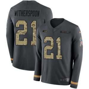 Seahawks ##21 Devon Witherspoon Anthracite Salute to Service Men's Stitched NFL Limited Therma Long Sleeve Jersey