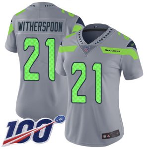 seahawks #21 devon witherspoon gray women's stitched nfl limited inverted legend 100th season custom jersey