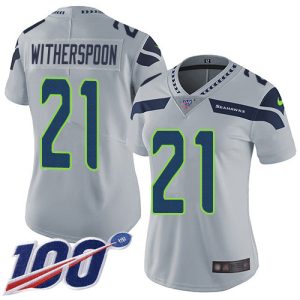 seahawks #21 devon witherspoon grey alternate women's stitched nfl 100th season vapor untouchable limited wholesale jersey