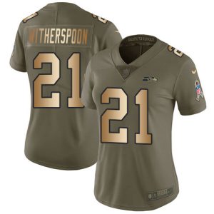 personalized Seahawks #21 Devon Witherspoon Olive/Gold Women's Stitched NFL Limited 2024 Salute To Service Jersey