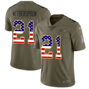 Seahawks #21 Devon Witherspoon Olive/USA Flag Men's Stitched NFL Limited 2024 Salute To Service Jersey