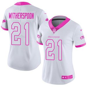 Seahawks #21 Devon Witherspoon White/Pink Women's Stitched NFL Limited Rush Fashion Jersey