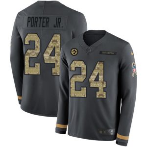 custom Steelers #24 Joey Porter Jr. Anthracite Salute to Service Men's Stitched NFL Limited Therma Long Sleeve Jersey