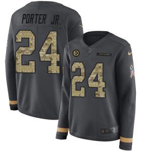 steelers #24 joey porter jr. anthracite salute to service women's stitched nfl limited therma long sleeve authentic jersey