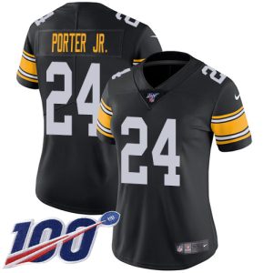 steelers #24 joey porter jr. black alternate women's stitched nfl 100th season vapor limited wholesale jersey