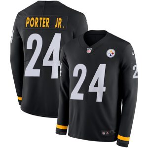 cheap Steelers #24 Joey Porter Jr. Black Team Color Men's Stitched NFL Limited Therma Long Sleeve Jersey