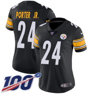 Steelers #24 Joey Porter Jr. Black Team Color Women's Stitched NFL 100th Season Vapor Limited Jersey