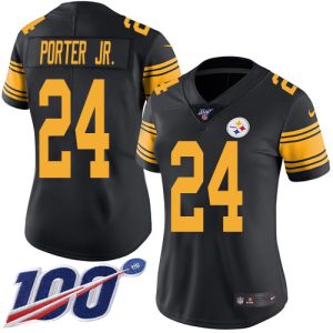 Steelers #24 Joey Porter Jr. Black Women's Stitched NFL Limited Rush 100th Season Jersey