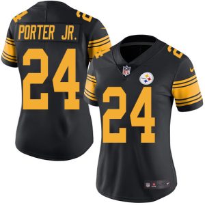 steelers #24 joey porter jr. black women's stitched nfl limited rush youth jersey