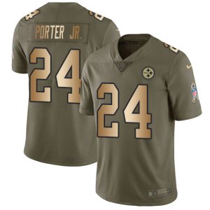 Steelers #24 Joey Porter Jr. Olive/Gold Men's Stitched NFL Limited 2024 Salute To Service Jersey