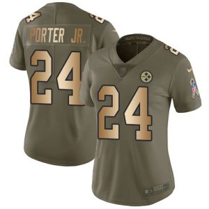 Steelers #24 Joey Porter Jr. Olive/Gold Women's Stitched NFL Limited 2024 Salute To Service Jersey