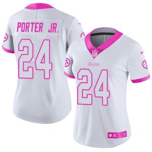 Steelers #24 Joey Porter Jr. White/Pink Women's Stitched NFL Limited Rush Fashion Jersey