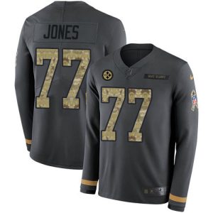 Steelers #77 Broderick Jones Anthracite Salute to Service Men's Stitched NFL Limited Therma Long Sleeve Jersey