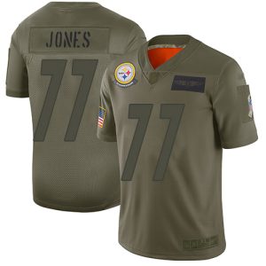 Steelers #77 Broderick Jones Anthracite Salute to Service Youth Stitched NFL Limited Therma Long Sleeve Jersey