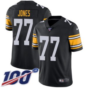 steelers #77 broderick jones black alternate men's stitched nfl 100th season vapor limited cheap jersey