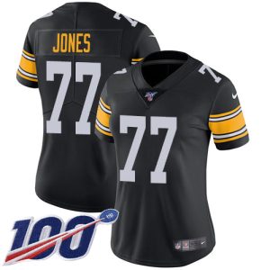 steelers #77 broderick jones black alternate women's stitched nfl 100th season vapor limited replica jersey