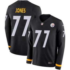 steelers #77 broderick jones black team color men's stitched nfl limited therma long sleeve replica jersey