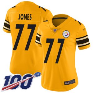 Steelers #77 Broderick Jones Gold Women's Stitched NFL Limited Inverted Legend 100th Season Jersey