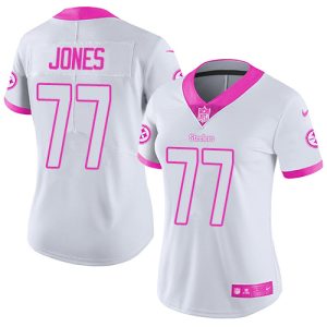 Steelers #77 Broderick Jones White/Pink Women's Stitched NFL Limited Rush Fashion Jersey