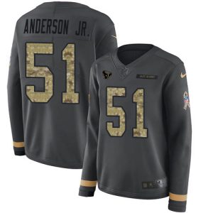 elite Texans #51 Will Anderson Jr. Anthracite Salute to Service Women's Stitched NFL Limited Therma Long Sleeve Jersey