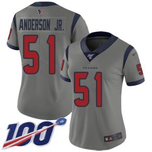 Texans #51 Will Anderson Jr. Gray Women's Stitched NFL Limited Inverted Legend 100th Season Jersey