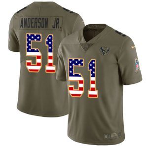 texans #51 will anderson jr. olive/usa flag men's stitched nfl limited 2024 salute to service replica jersey