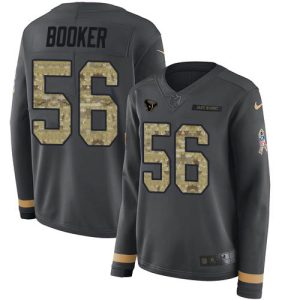 Texans #56 Thomas Booker Anthracite Salute to Service Women's Stitched NFL Limited Therma Long Sleeve Jersey