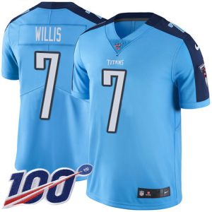 titans #7 malik willis light blue men's stitched nfl limited rush 100th season customized jersey