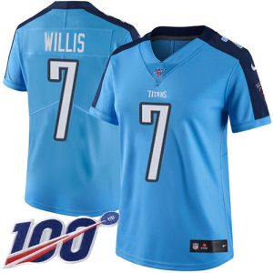 titans #7 malik willis light blue women's stitched nfl limited rush 100th season customized jersey