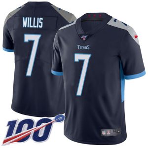 Titans #7 Malik Willis Navy Blue Team Color Men's Stitched NFL 100th Season Vapor Limited Jersey