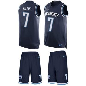 titans #7 malik willis navy blue team color men's stitched nfl limited tank top suit custom jersey