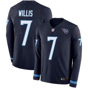 cheap Titans #7 Malik Willis Navy Blue Team Color Men's Stitched NFL Limited Therma Long Sleeve Jersey