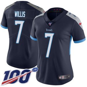 Titans #7 Malik Willis Navy Blue Team Color Women's Stitched NFL 100th Season Vapor Limited Jersey