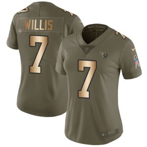 custom Titans #7 Malik Willis Olive/Gold Women's Stitched NFL Limited 2024 Salute To Service Jersey