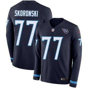 titans #77 peter skoronski navy blue team color men's stitched nfl limited therma long sleeve wholesale jersey