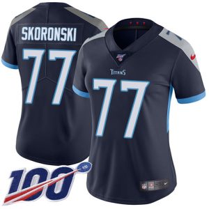 Titans #77 Peter Skoronski Navy Blue Team Color Women's Stitched NFL 100th Season Vapor Limited Jersey