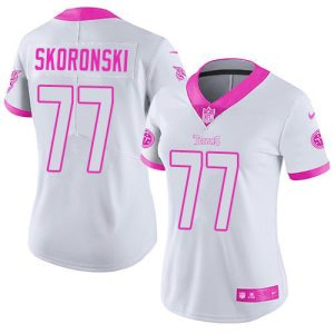 Titans #77 Peter Skoronski White/Pink Women's Stitched NFL Limited Rush Fashion Jersey