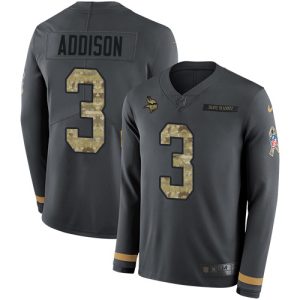 vikings #3 jordan addison anthracite salute to service men's stitched nfl limited therma long sleeve wholesale jersey