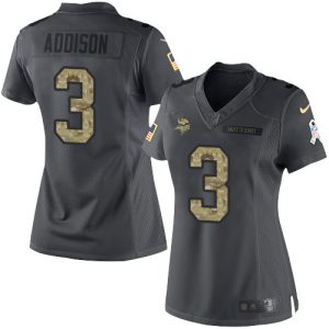 Vikings #3 Jordan Addison Black Women's Stitched NFL Limited 2024 Salute to Service Jersey