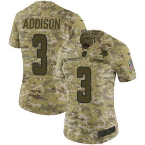 Vikings #3 Jordan Addison Camo Women's Stitched NFL Limited 2024 Salute To Service Jersey