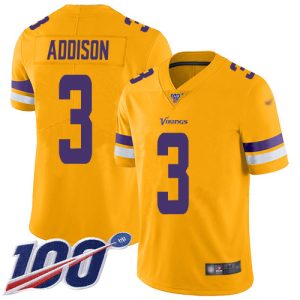 Vikings #3 Jordan Addison Gold Men's Stitched NFL Limited Inverted Legend 100th Season Jersey