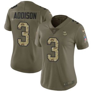 vikings #3 jordan addison olive/camo women's stitched nfl limited 2024 salute to service wholesale jersey