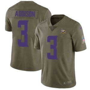 cheap Vikings #3 Jordan Addison Olive Men's Stitched NFL Limited 2024 Salute To Service Jersey