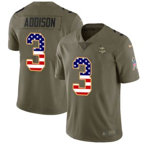 vikings #3 jordan addison olive/usa flag men's stitched nfl limited 2024 salute to service cheap jersey