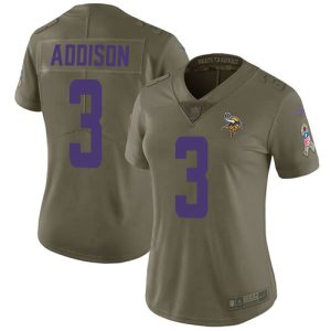 Vikings #3 Jordan Addison Olive Women's Stitched NFL Limited 2024 Salute To Service Jersey